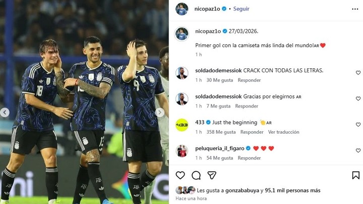 El mensaje de Nico Paz luego de su primer gol con la Selección.