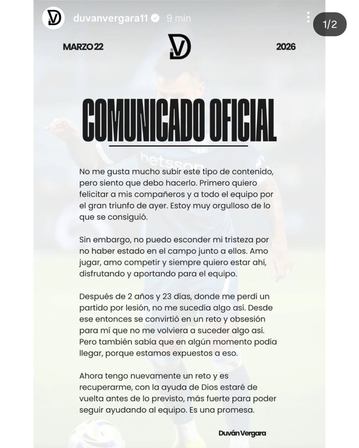 La carta de Vergara donde promete volver a jugar antes de lo pensado.