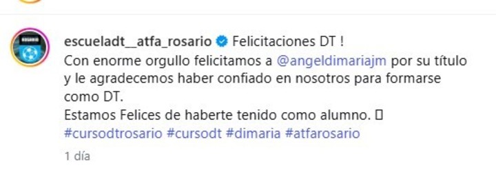 Di María se recibió de DT.