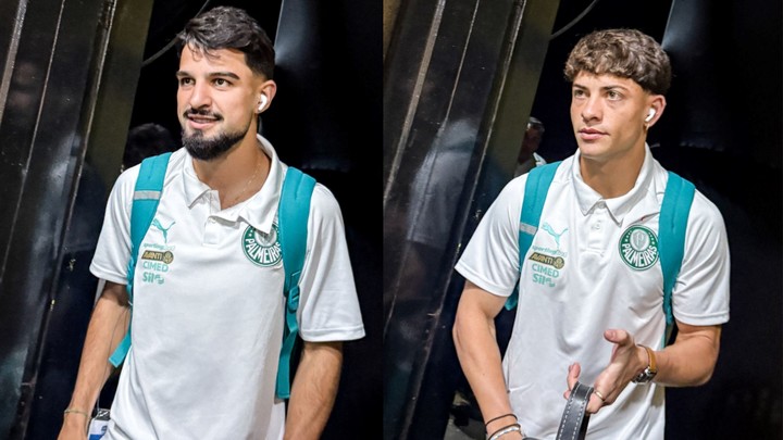José Manuel López y Agustín Giay llegando a la final del Paulista. Ambos fueron citados (@Palmeiras).
