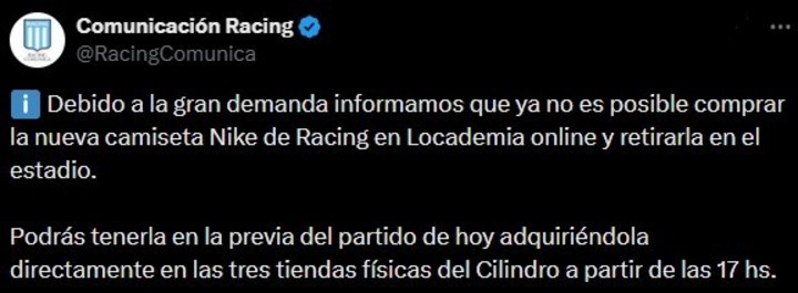 Así informaba el club el furor de los hinchas.