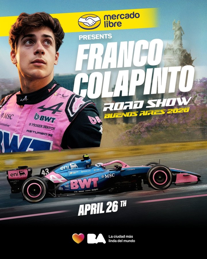 El poster de la exhibición de Franco Colapinto en Buenos Aires.