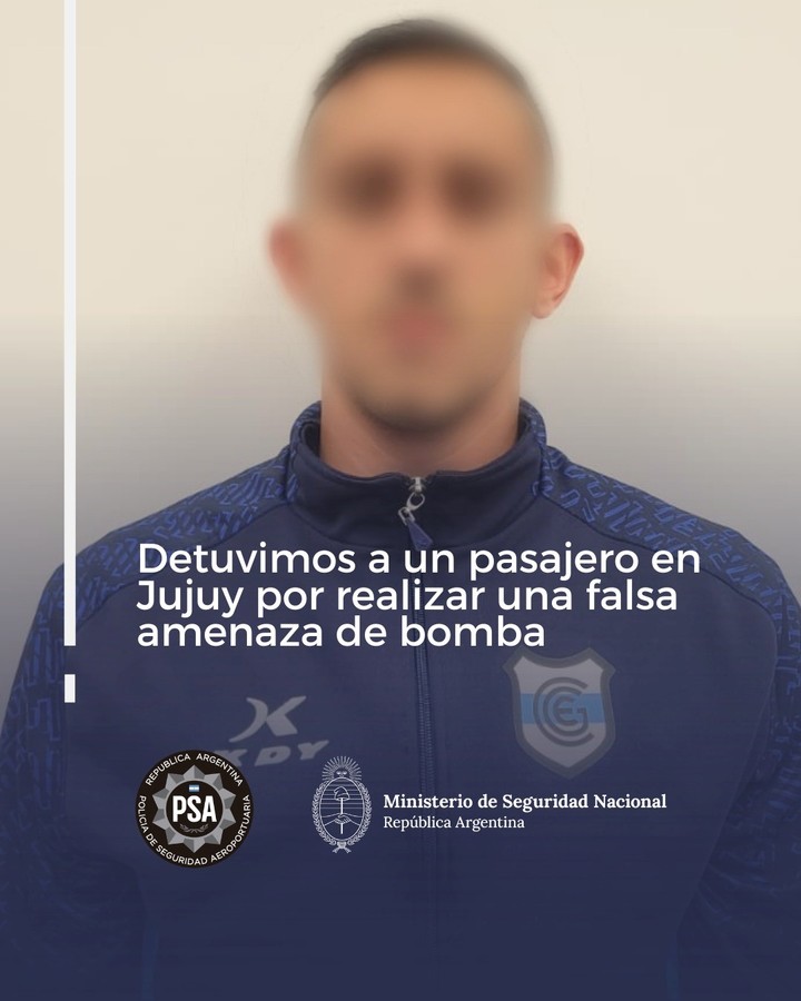 Emiliano Endrizzi detenido por la Policía de Seguridad Aeroportuaria. (Foto: @seguridadpsa)