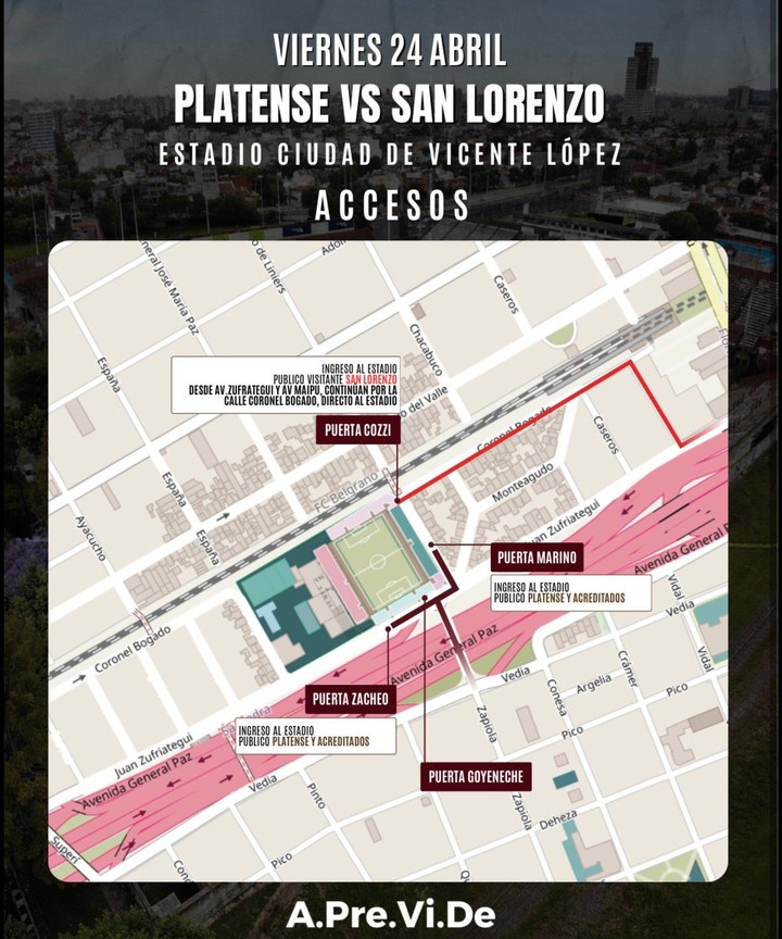 El ingreso para los hinchas de Platense y San Lorenzo en el match del Apertura en Vicente López. Fuente: Aprevide.