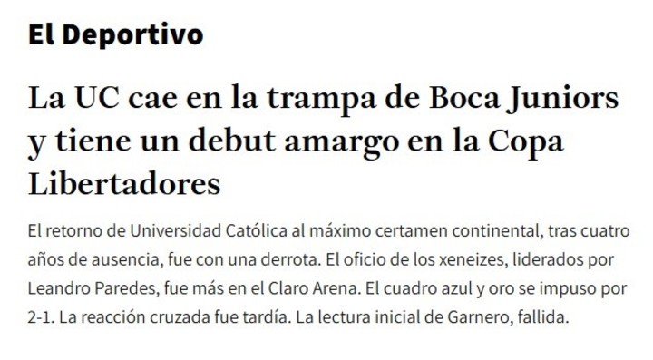 Las reacciones en los medios de Chile tras el triunfo de Boca.