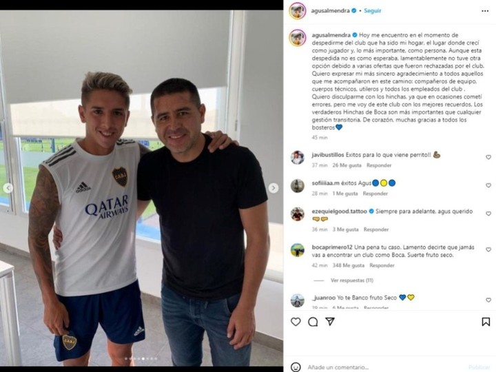 El posteo de Almendra en su despedida de Boca.