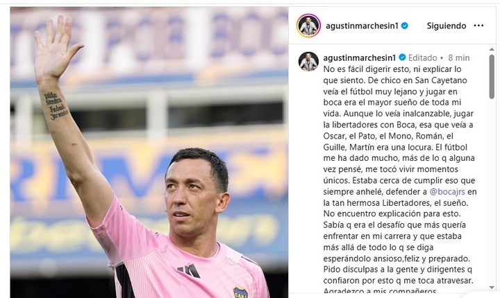 Marchesin y su comunicado después de la lesion.