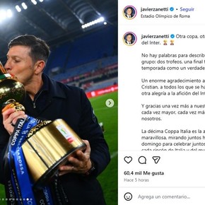 El festejo del Pupi Zanetti tras el nuevo título del Inter: "Hombres de verdad" y agradecimiento a la hinchada