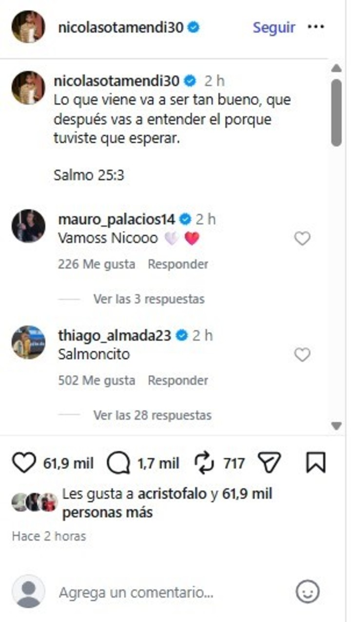 El posteo de Otamendi ¿hablando de River?