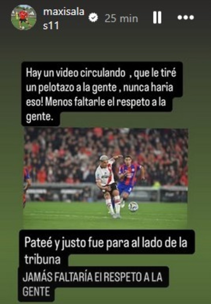 El descargo de Maxi Salas en su cuenta de Instagram.
