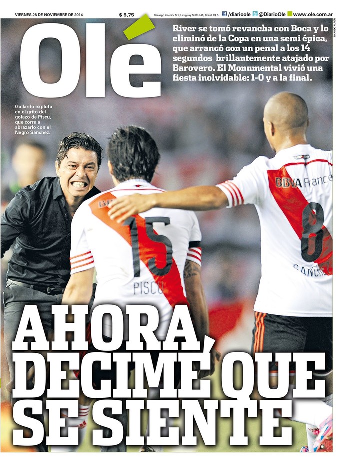 Semi de la Sudamericana 2014: River tachó a Boca y esta fue la tapa de Olé.