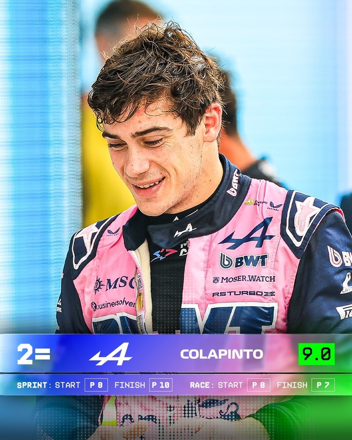 Colapinto fue el segundo mejor piloto del GP de Miami según la Máxima. (@F1)