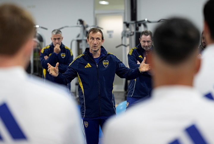 Arrubarrena, en su primera práctica, ya sin Ander. (Prensa Boca)