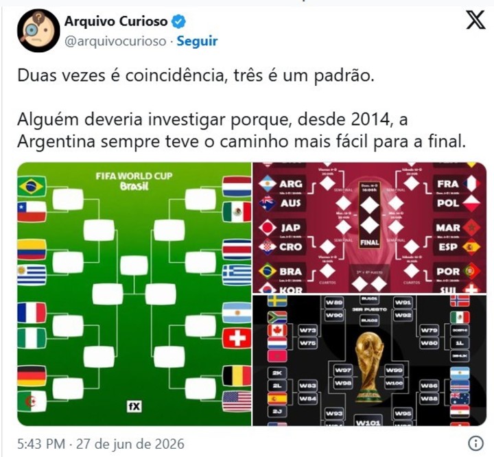 Un posteo con la sospecha por el camino que tiene Argentina en los playoffs.