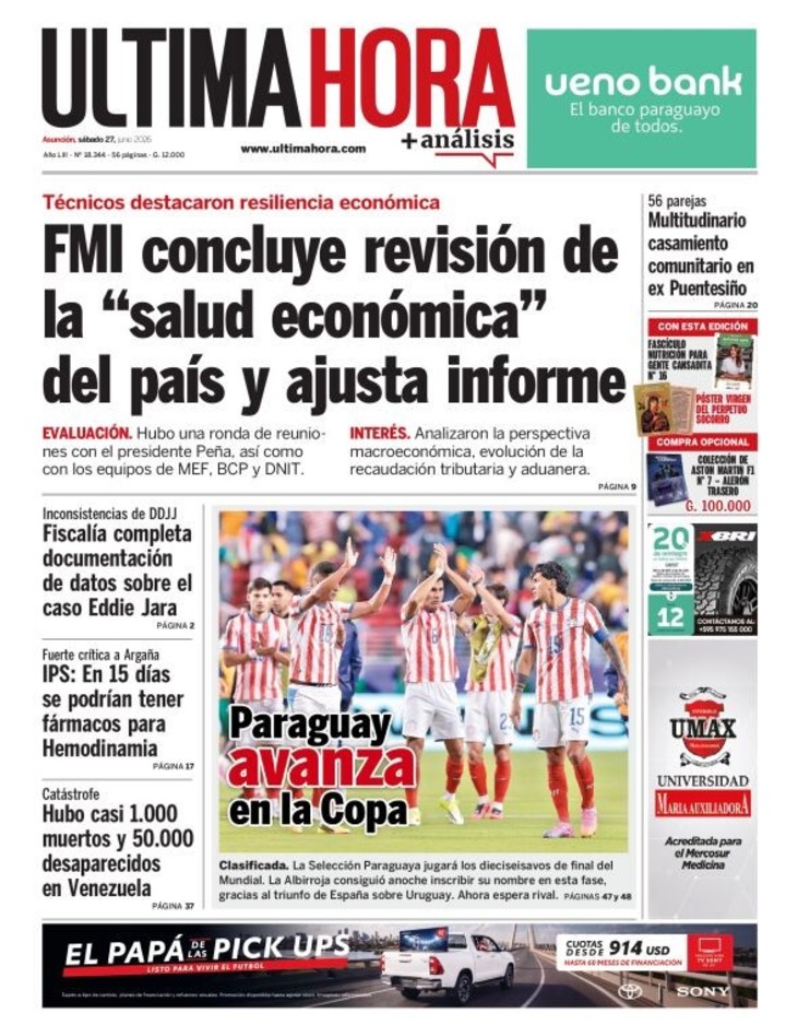 La portada de Ultima Hora.