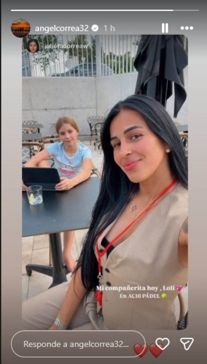 La historia de Instagram que compartió este miércoles Correa: su hija Lola junto a su hermana, Julieta, en el complejo de pádel del futbolista en Madrid.
