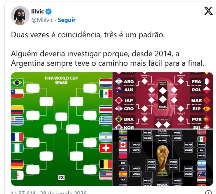 Un posteo con la sospecha por el camino que tiene Argentina en los playoffs.
