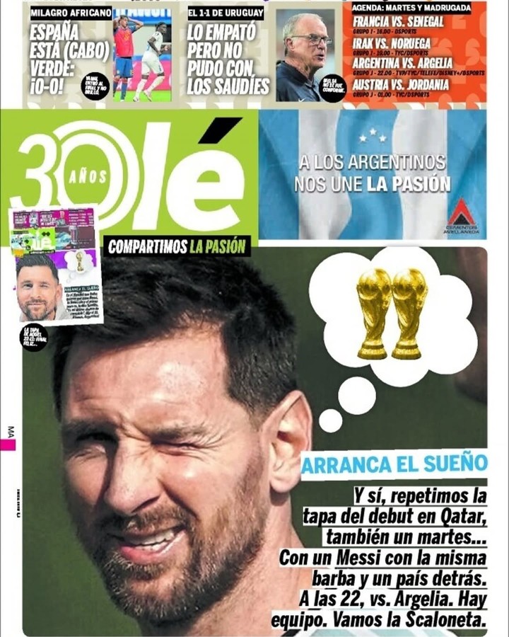 La tapa de Olé de este martes 16 de junio