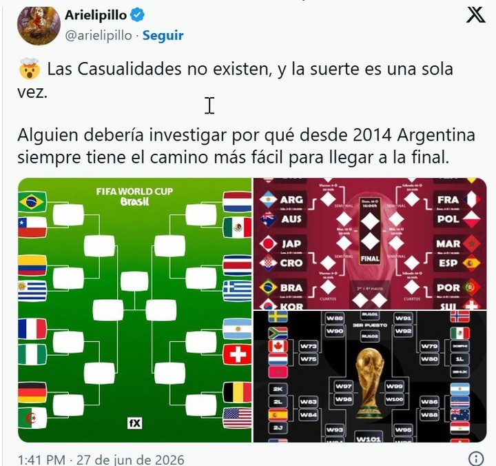 Un posteo con la sospecha por el camino que tiene Argentina en los playoffs.