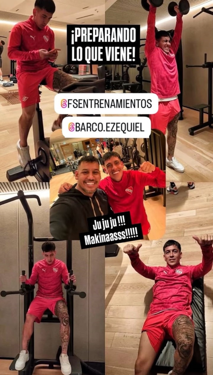 Barco se entrena con la ropa de Independiente.  (Instagram)