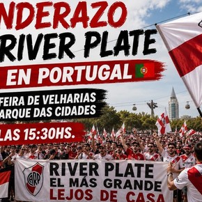 El banderazo de los hinchas de River en Portugal previo al amistoso contra Flamengo