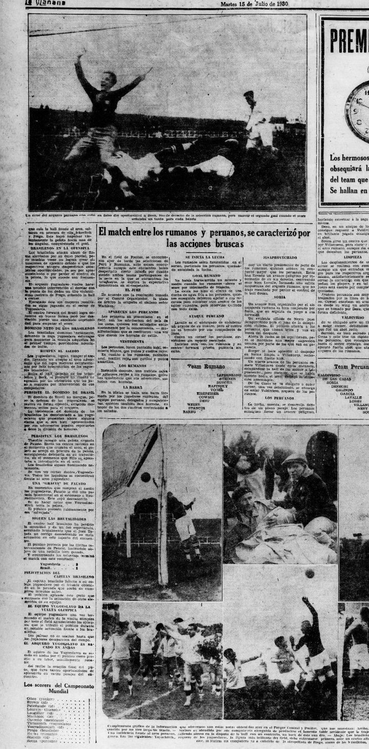 Prensa Perú vs Rumania 1930.