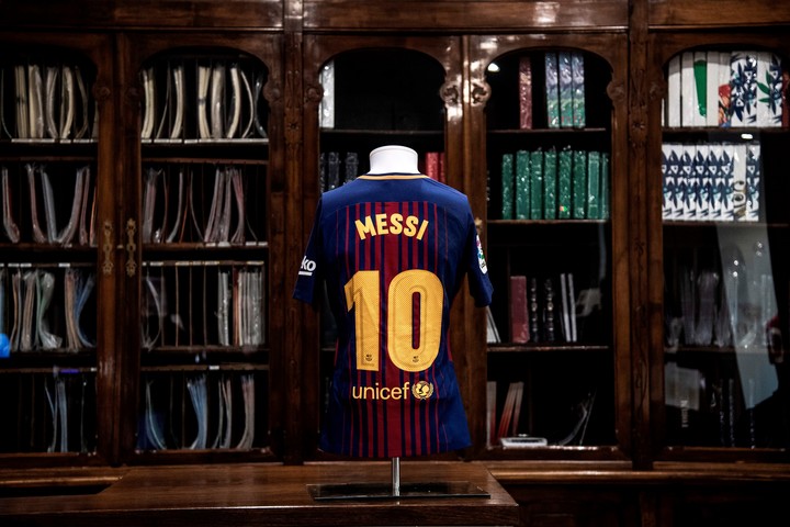 Camiseta de Messi usada en Barcelona.