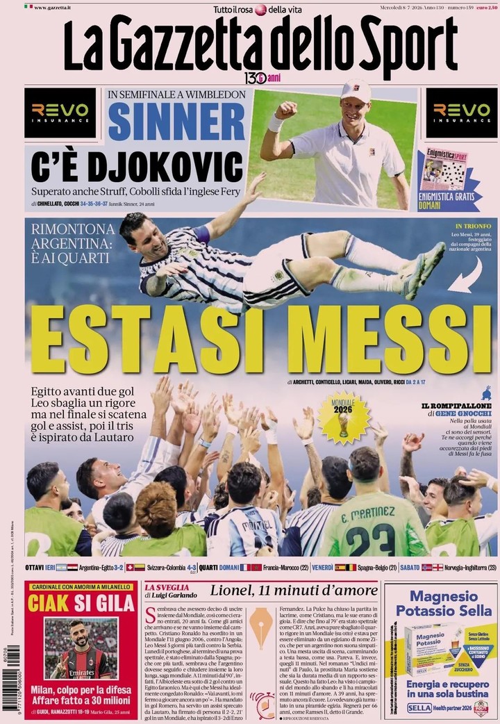 Gazzetta dello Sport: Estasi Messi.