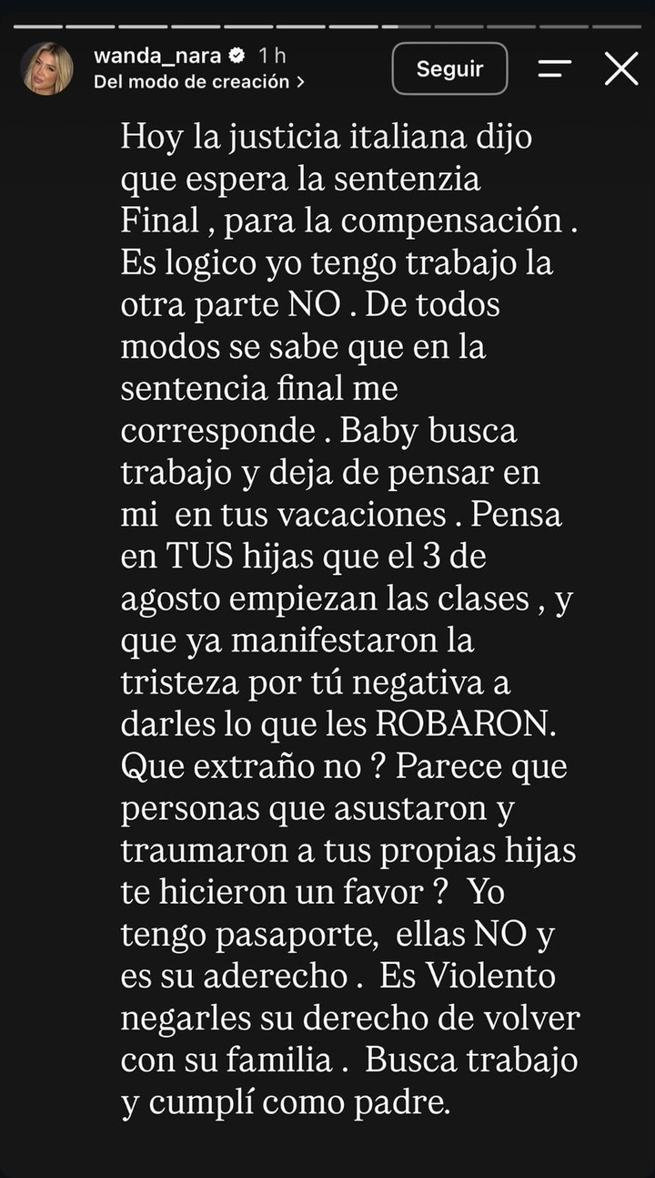 El descargo de Wanda Nara.