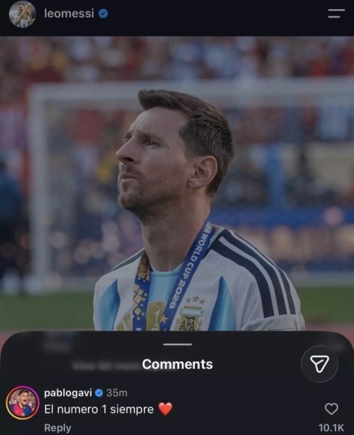 El comentario de Gavi en el posteo de Leo Messi.