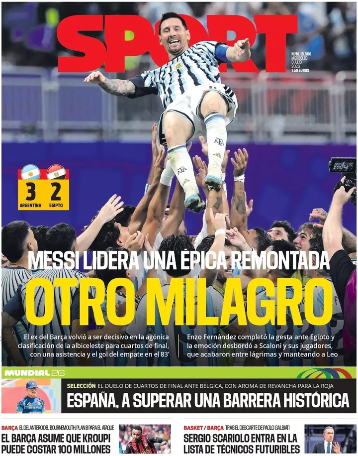La tapa de Sport: "Otro milagro".