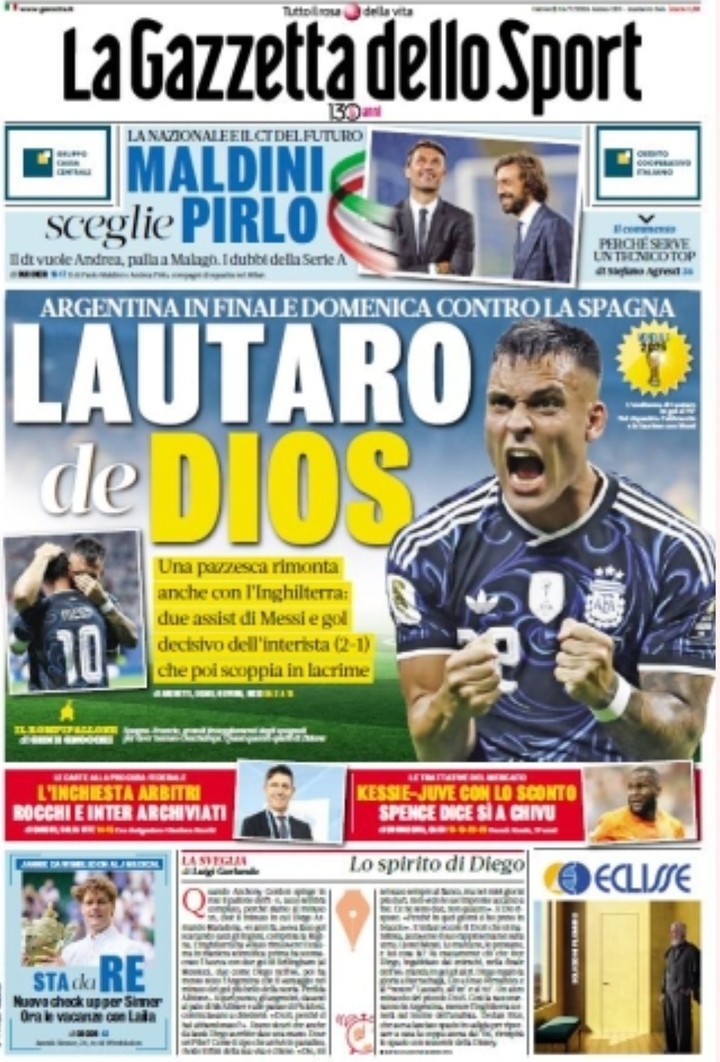 La tapa de La Gazzetta dello Sport.