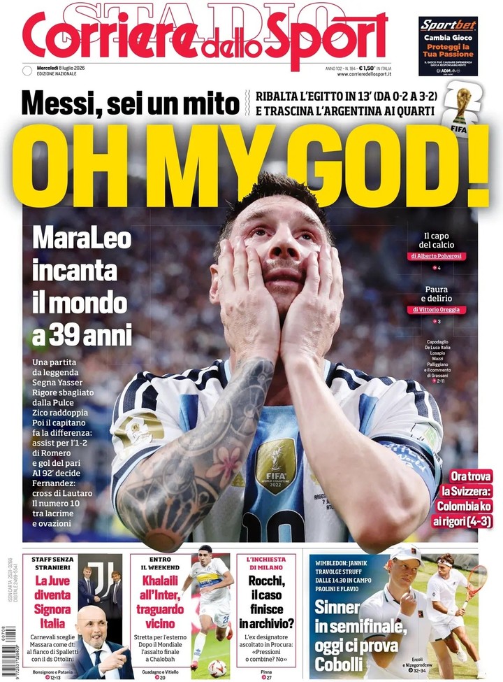 La portada de Corriere dello Sport: Oh My God. Y MaraLeo.