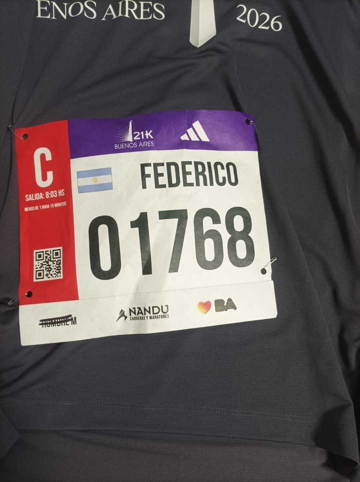 La pechera de competición para la Media Maratón de Buenos Aires.
