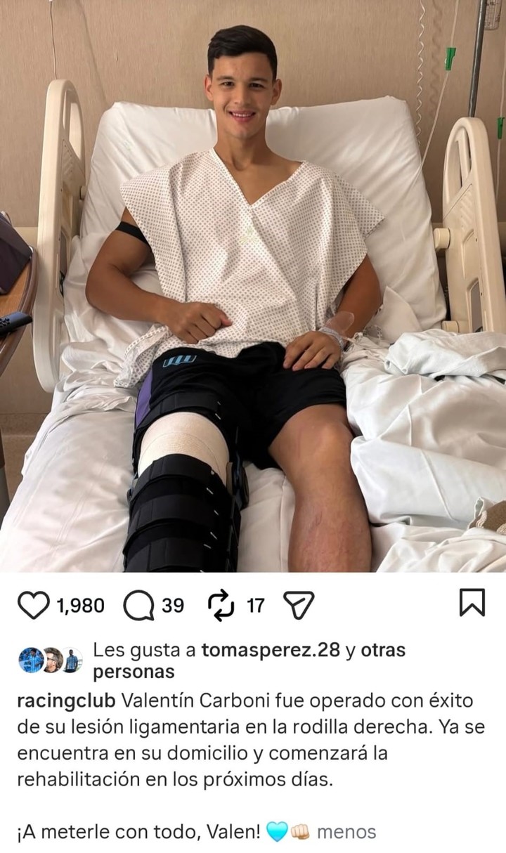 Valentín Carboni tras la operación.