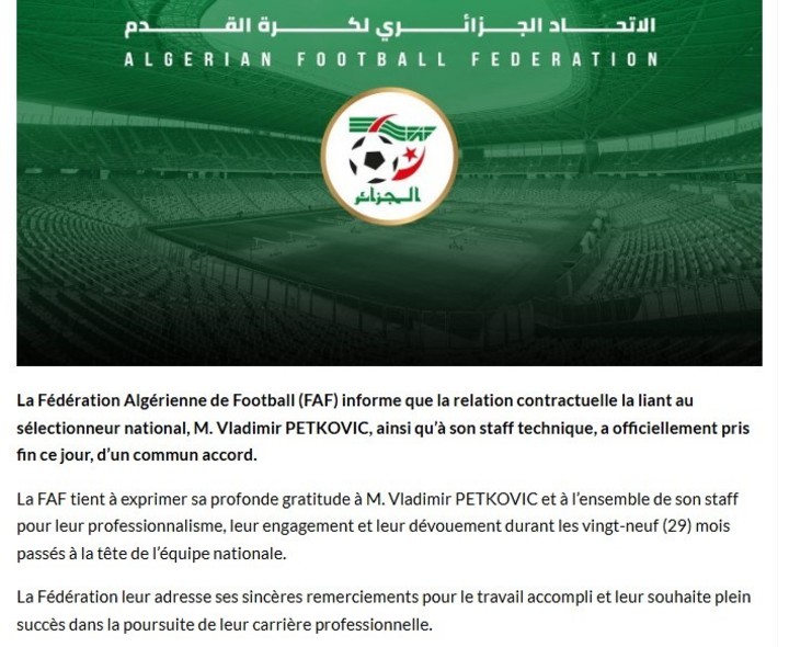 El comunicado de Argelia.