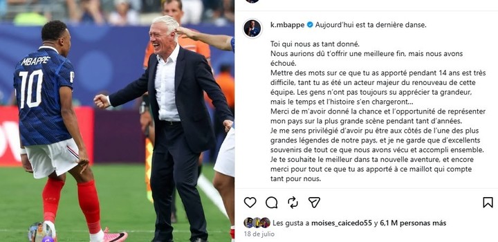 La despedida de Mbappé a Deschamps.
