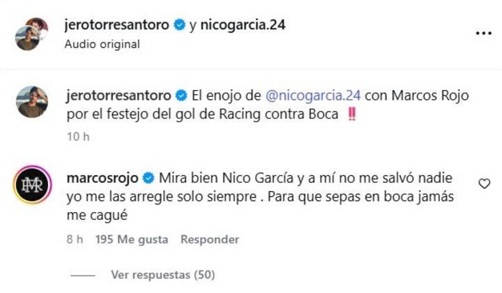 El comentario de Marcos Rojo (Foto: Instagram).