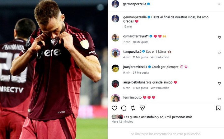 El posteo de Germán Pezzella para despedirse de River (IG Germán Pezzella).