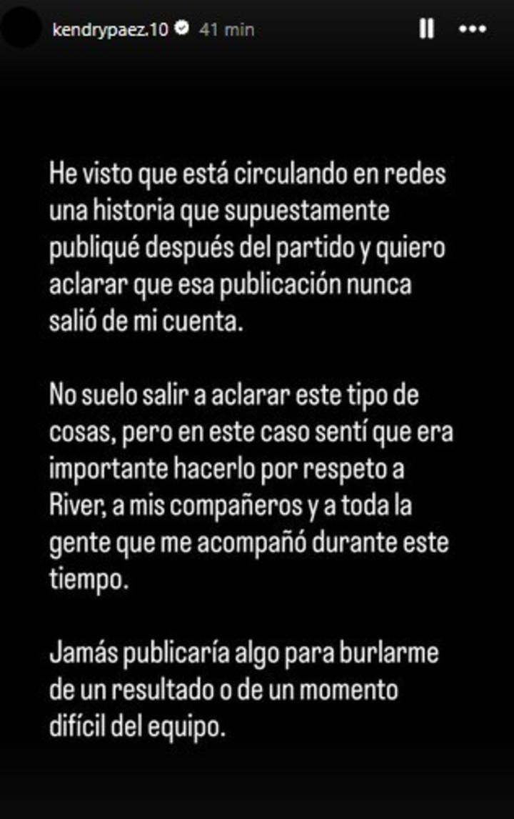 La respuesta de Kendry Páez.