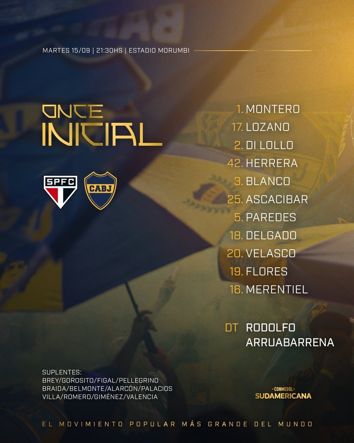 El equipo de Boca para visitar a San Pablo.