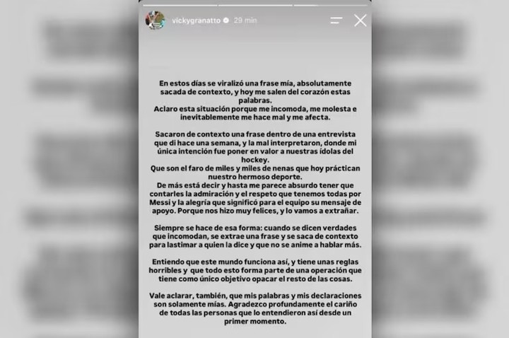 El descargo de Vicky Granatto.