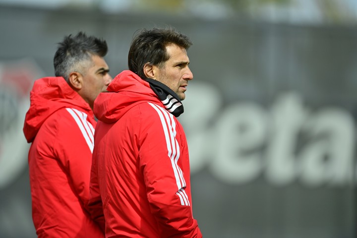 Ponzio y Escudero en el amistoso informal de River ante All Boys. Prensa River.