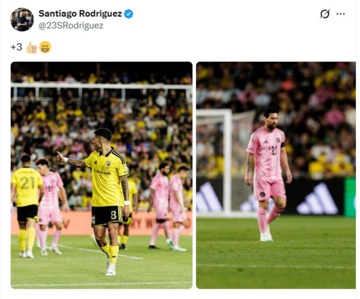 El posteo de Santiago Rodríguez tras la victoria de Columbus Crew ante Inter Miami, con imagen de Leo.