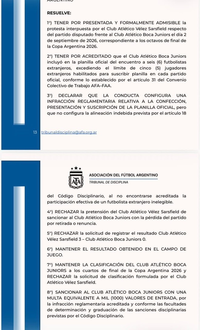 El fallo del Tribunal de Disciplina.