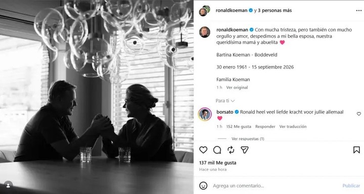 El mensaje de Koeman tras el fallecimiento de su esposa.