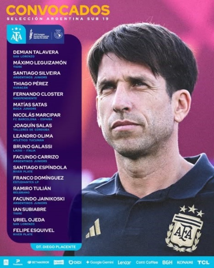 Matías Satas integra la lista oficial de Diego Placente para el Suramericano de Santa Fe.