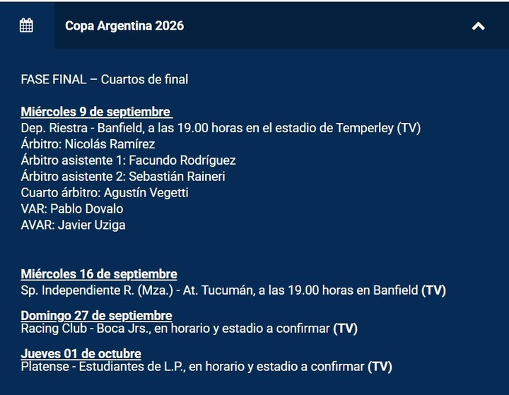 La agenda de la AFA .