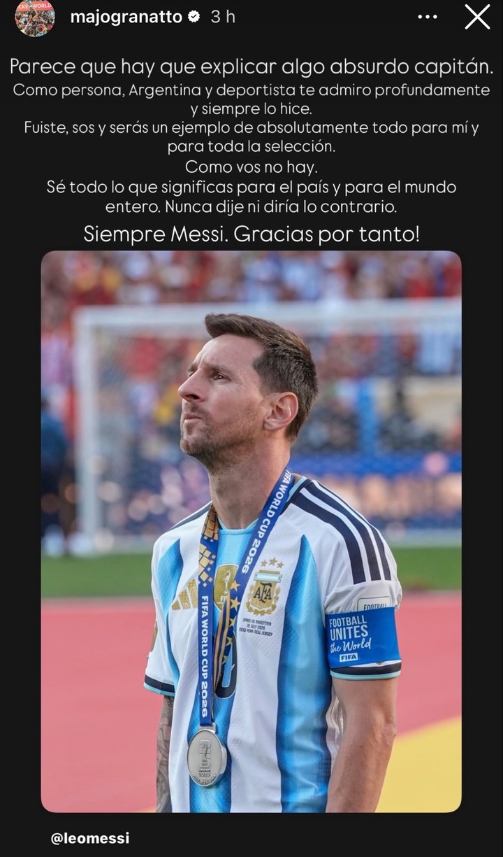 Majo Granatto realizó un descargo y elogió a Messi.