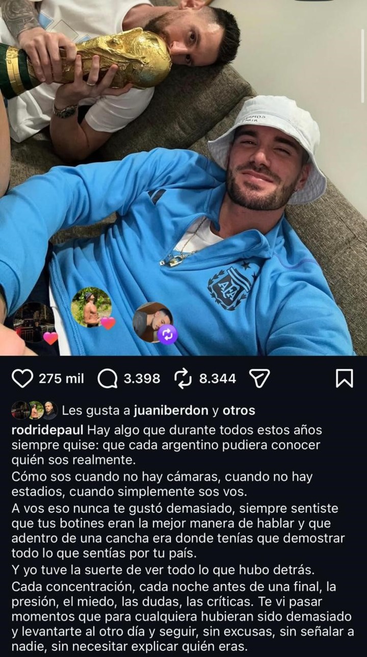 De Paul y el sentido posteo por Messi.